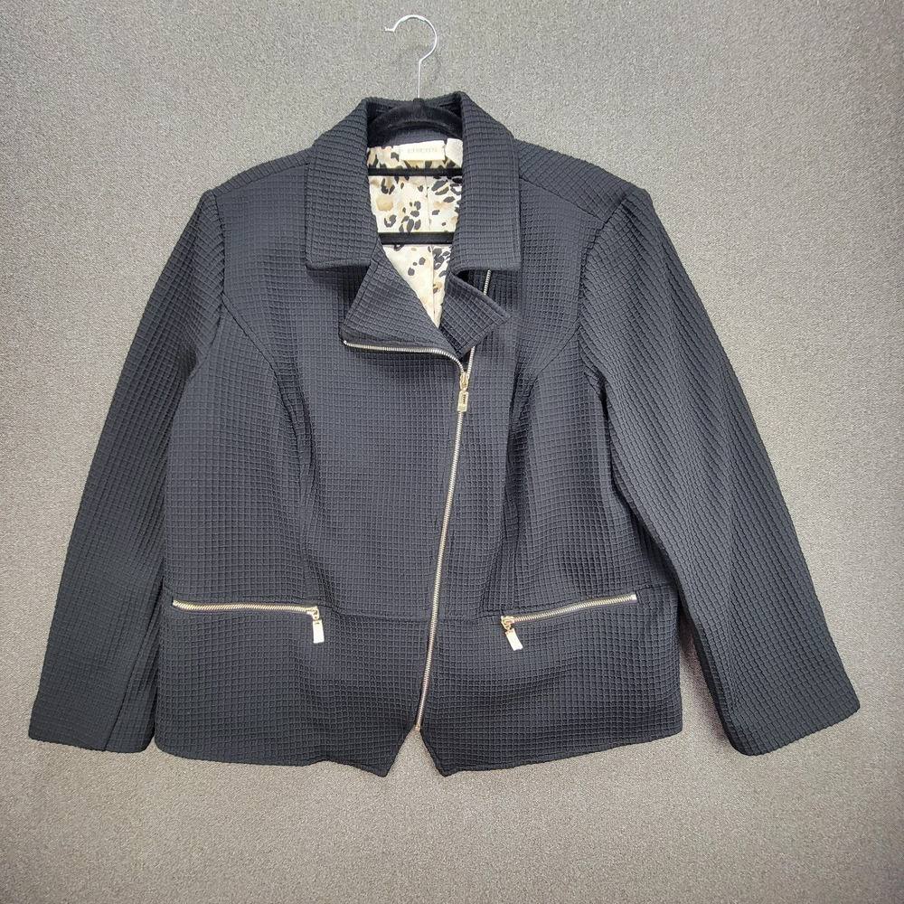 Chicos 3P Black Waffle Textured Moto Jacket Animal Print Lined
